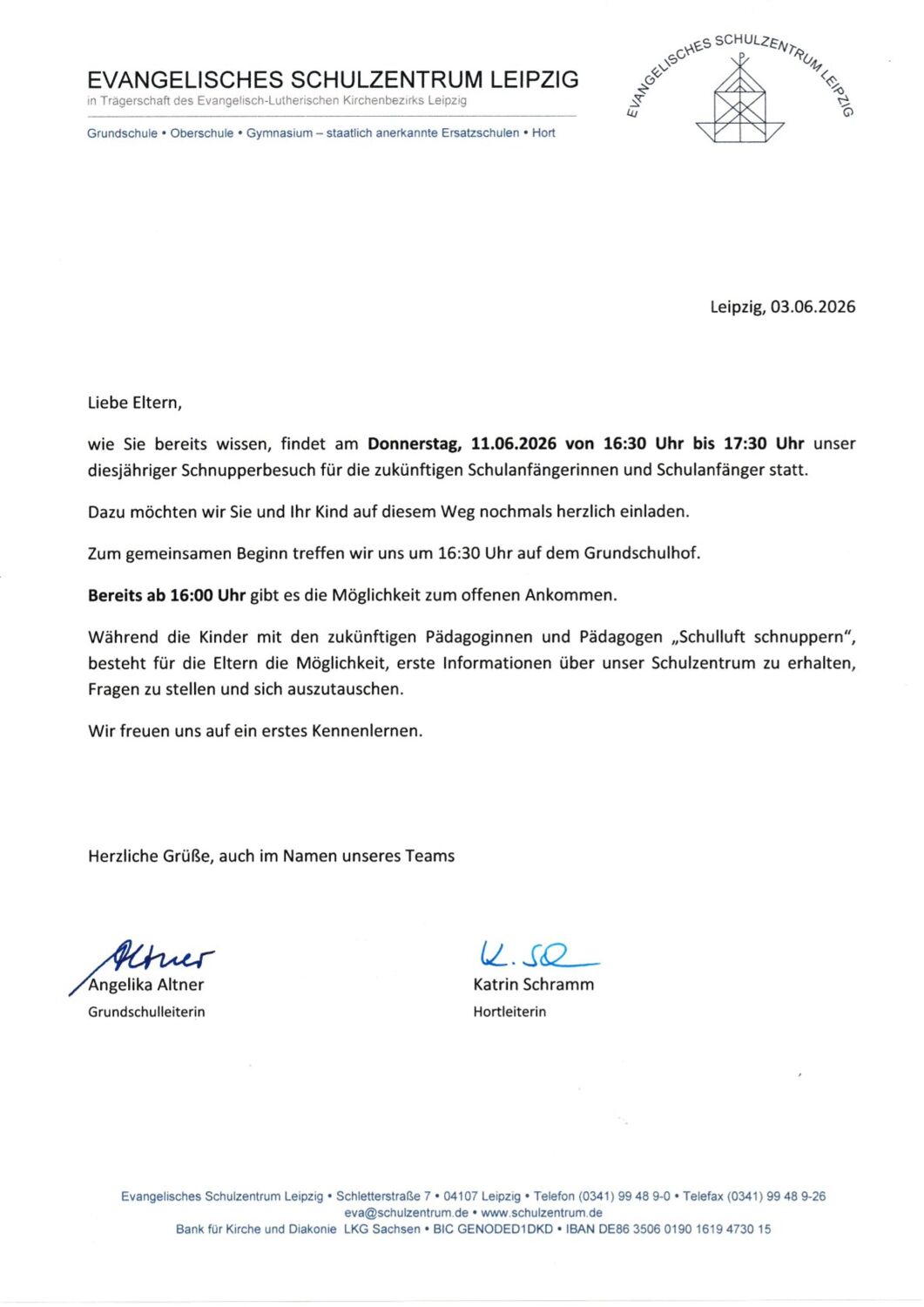 Einladung Schnuppernachmittag 1. Klassen
